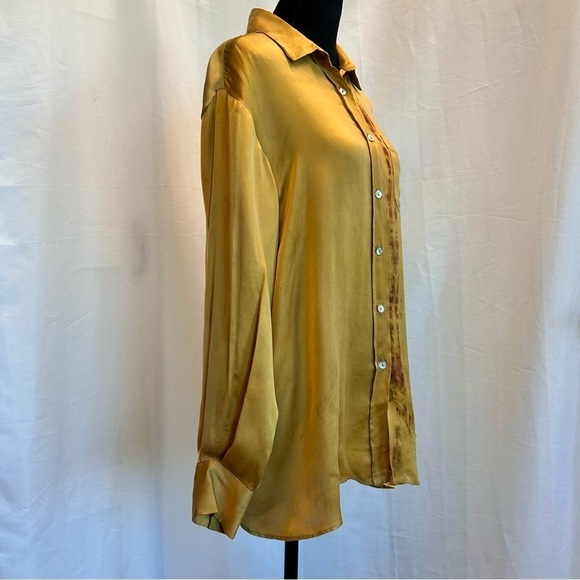 Zara studio collection mustard yellow artistic paint splatter blouse S NWOT RARE - Picture 3 of 15